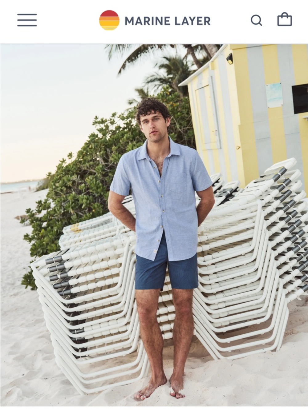 Marine Layer Better Than Linen Short Sleeve Hemp Blend Button Up Shirt Size XL